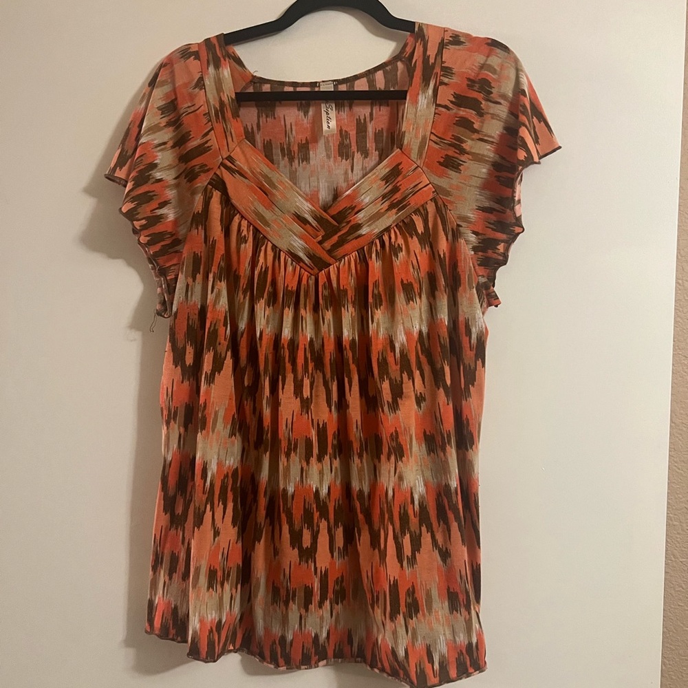 Perseption corral and brown tshirt 1X